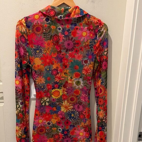 NATURAL LIFE Multicolor Mesh Sheer Floral Button-Down Shirt s medium - Picture 5 of 10